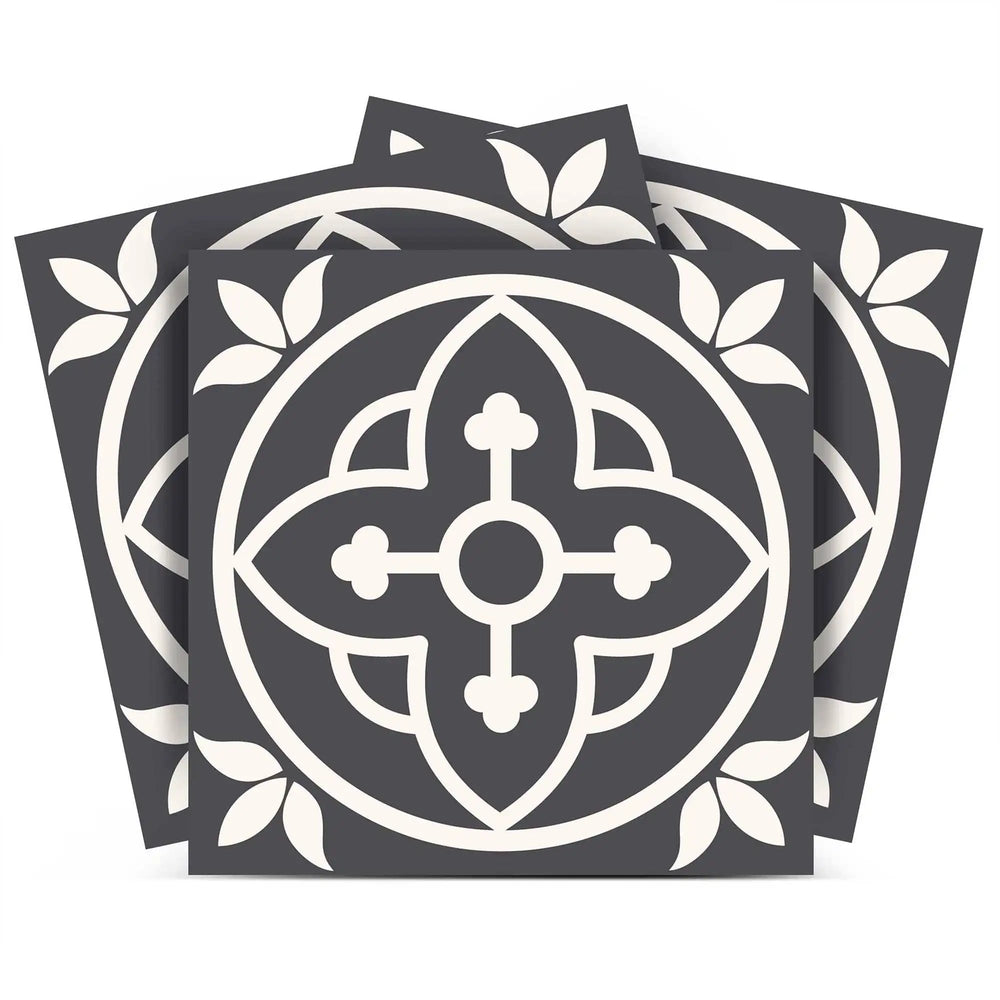 5" X 5" Tulipa Gray and White Peel and Stick Removable Tiles - Homeroots - Flyclothing LLC