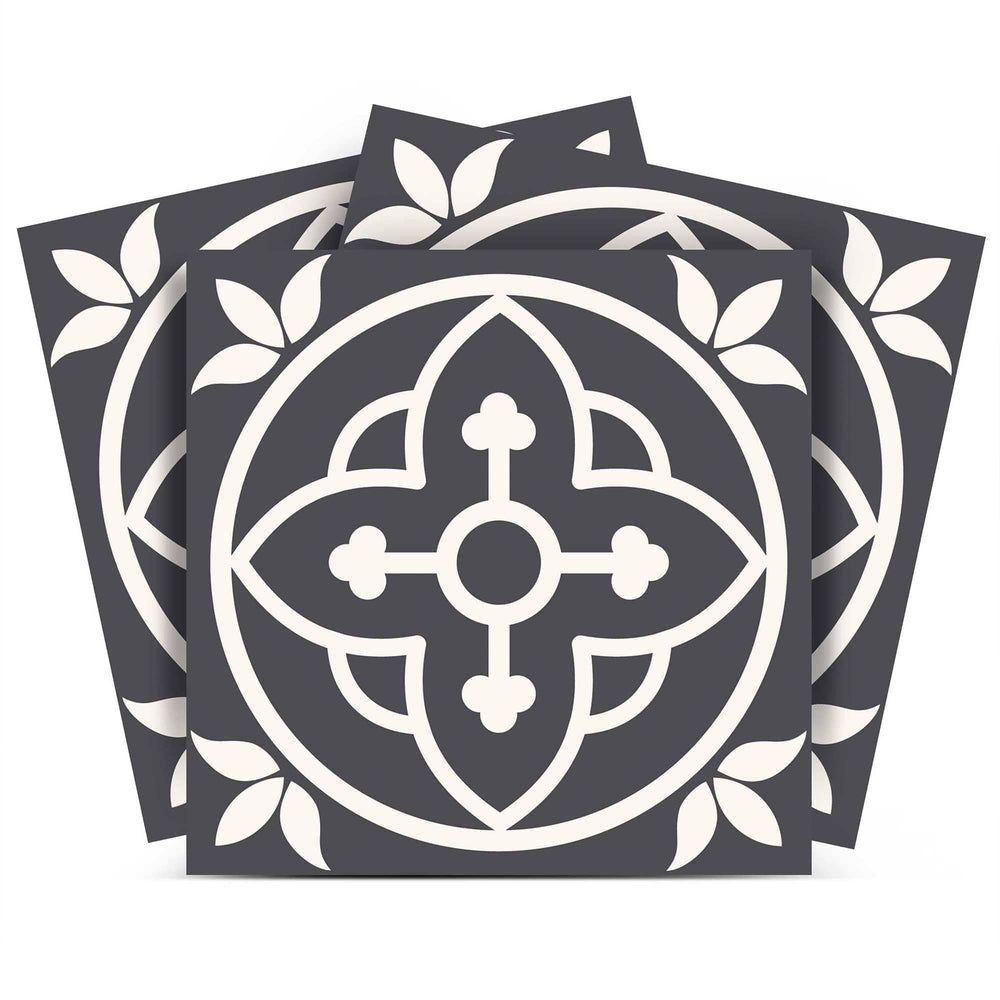 6" X 6" Tulipa Gray and White Peel and Stick Removable Tiles - Homeroots - Flyclothing LLC