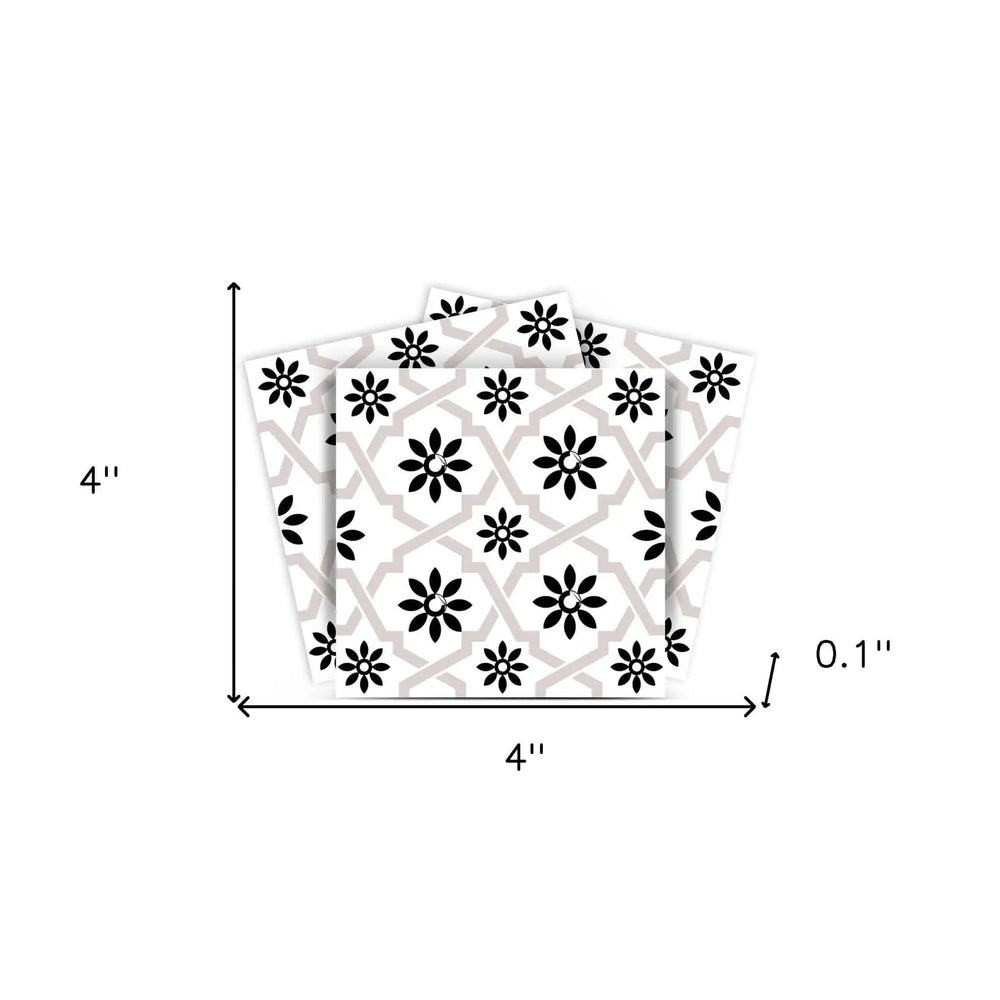 4" X 4" Black and White Lil Daisy Peel and Stick Removable Tiles - Homeroots