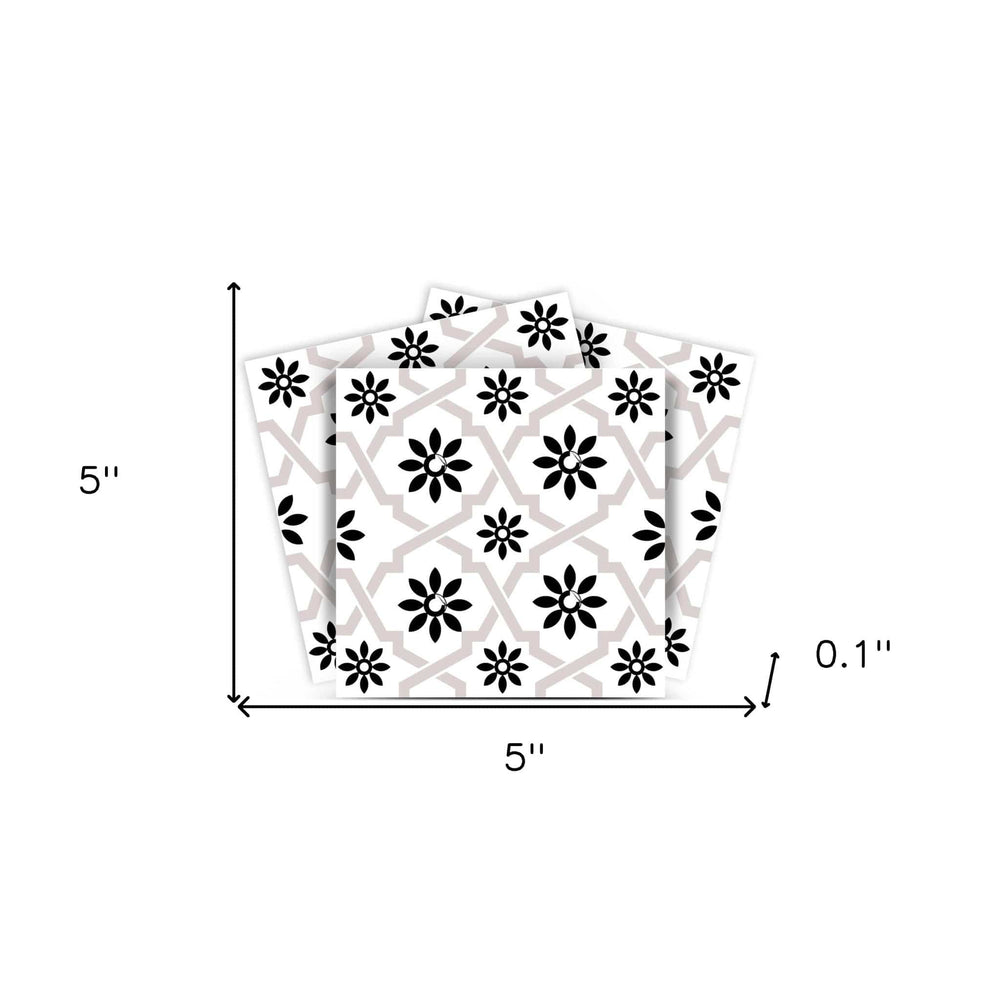 5" X 5" Black and White Lil Daisy Peel and Stick Removable Tiles - Homeroots