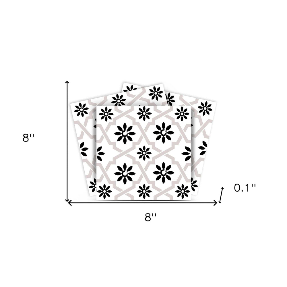8" X 8" Black and White Lil Daisy Peel and Stick Removable Tiles - Homeroots