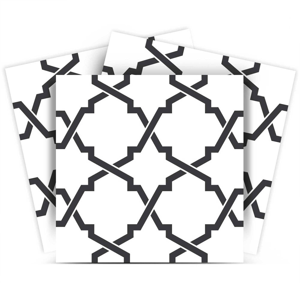 7" X 7" Black and White Prism Peel and Stick Removable Tiles - Homeroots
