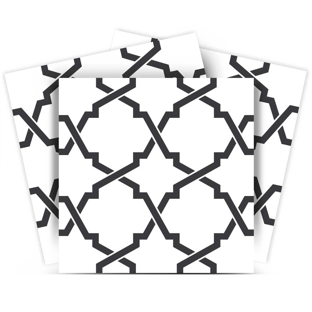 8" X 8" Black and White Prism Peel and Stick Removable Tiles - Homeroots
