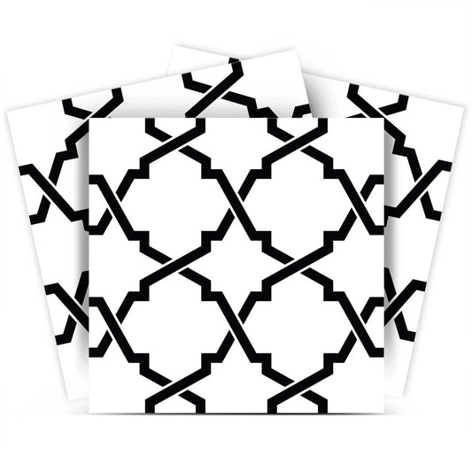 7" X 7" Black and White Quatrefoil Peel and Stick Tiles - Homeroots