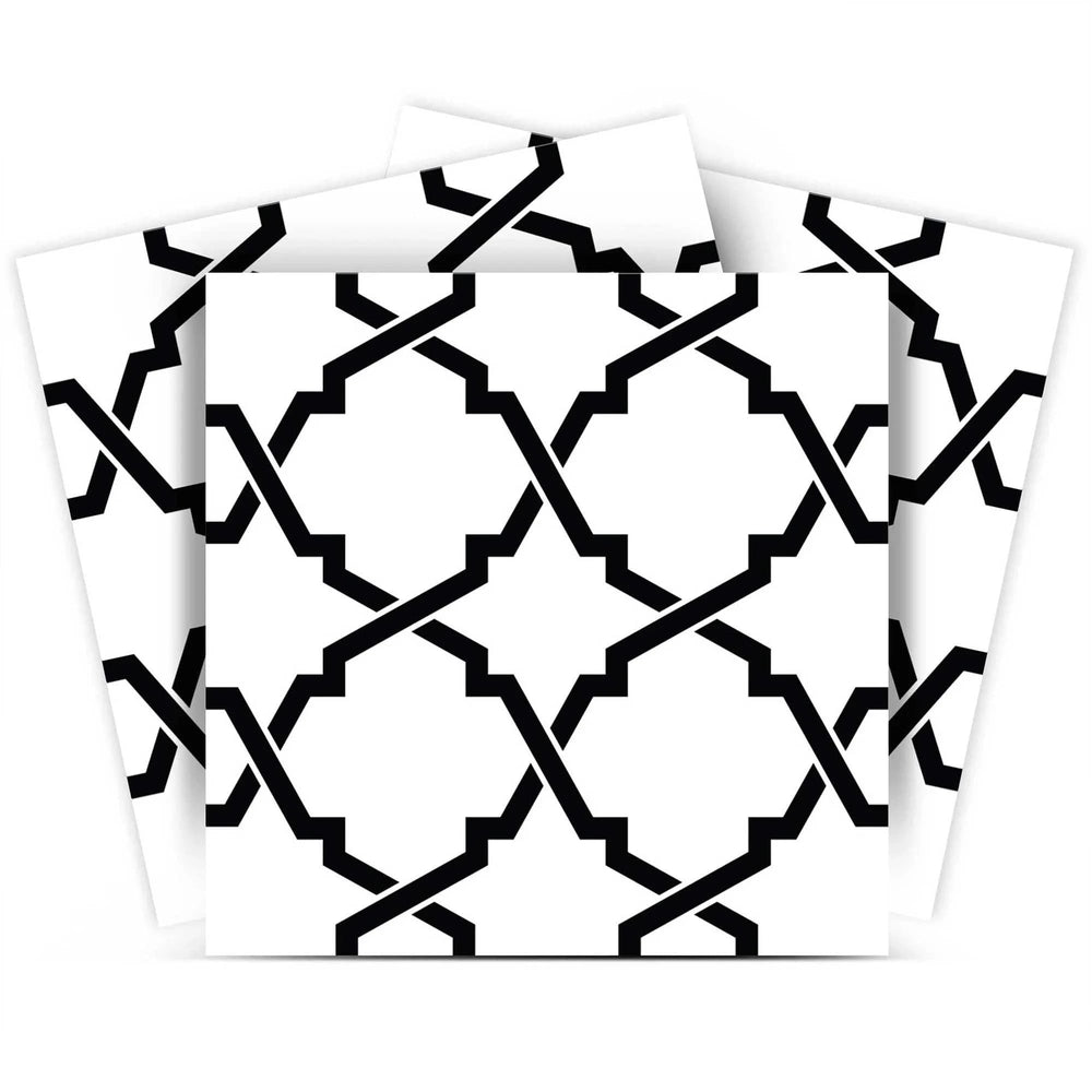 8" X 8" Black and White Quatrefoil Peel and Stick Tiles - Homeroots - Flyclothing LLC