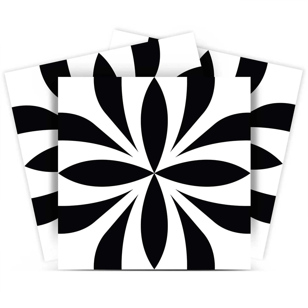 4" X 4" Black and White Colla Peel and Stick Removable Tiles - Homeroots