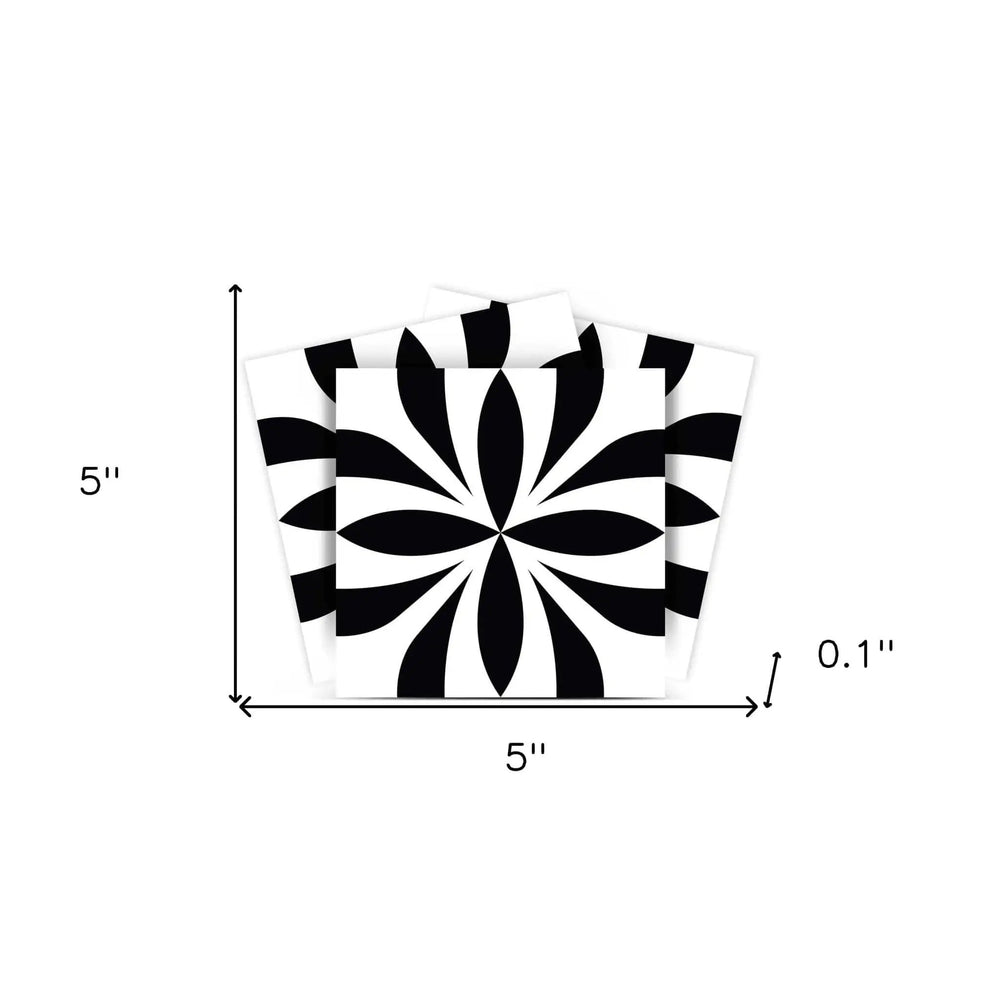 5" X 5" Black and White Colla Peel and Stick Removable Tiles - Homeroots