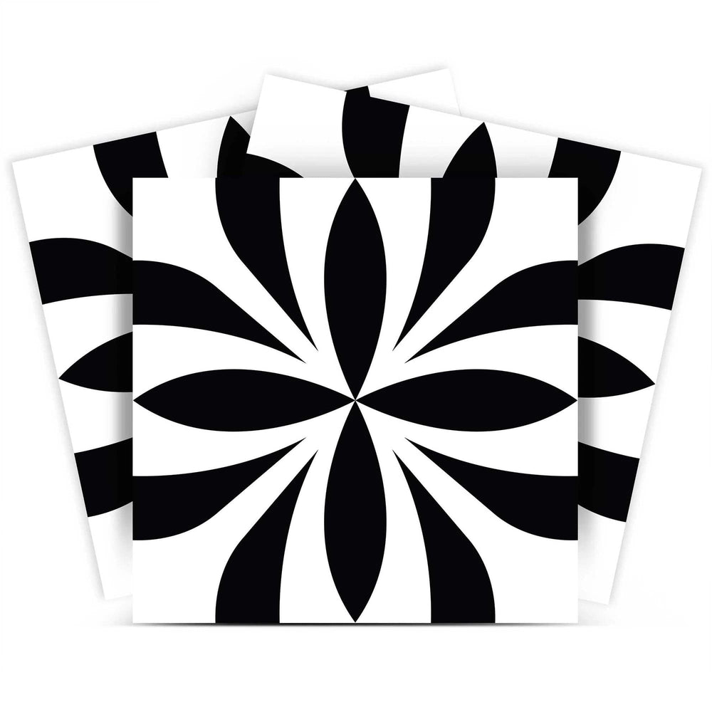 5" X 5" Black and White Colla Peel and Stick Removable Tiles - Homeroots