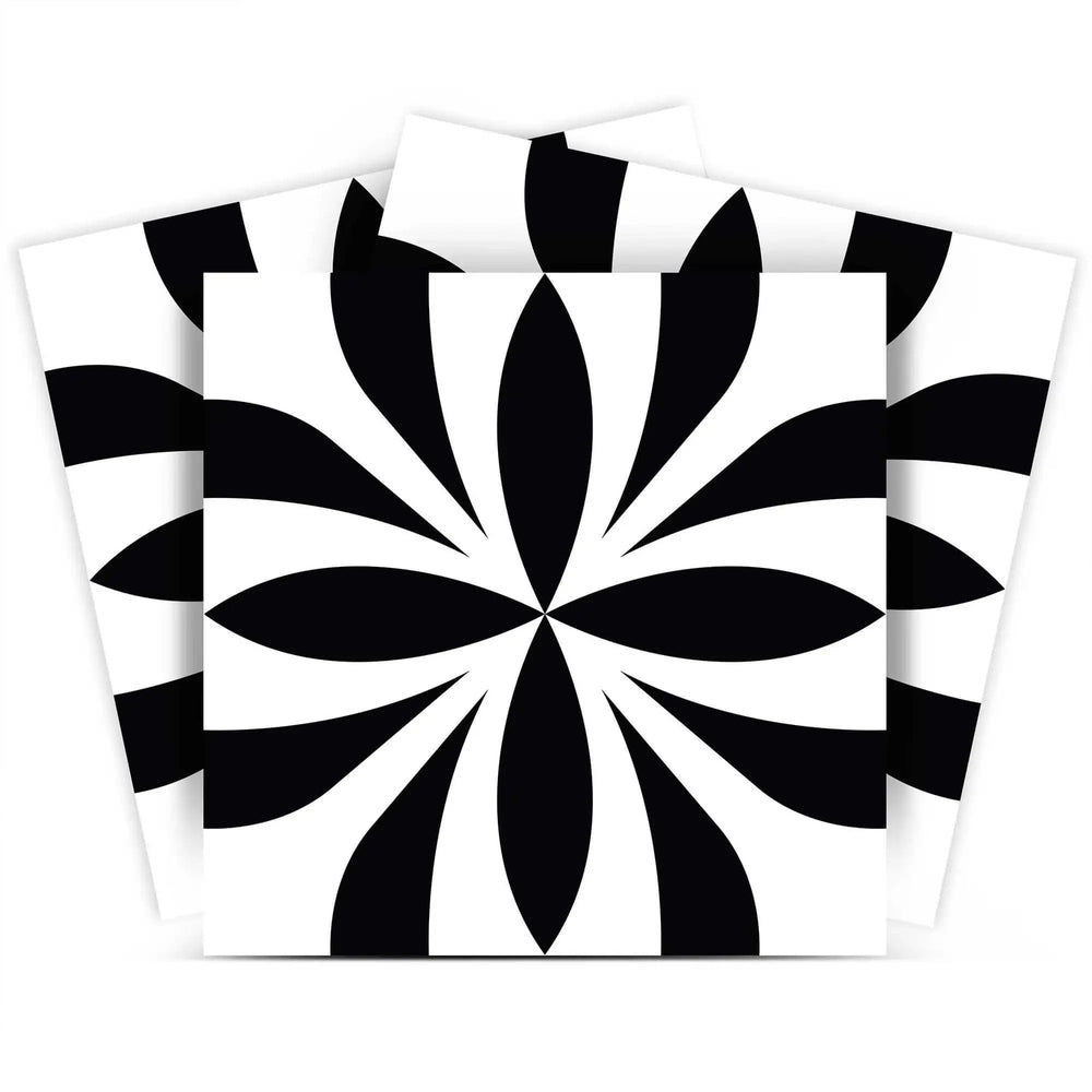 7" X 7" Black and White Colla Peel and Stick Removable Tiles - Homeroots