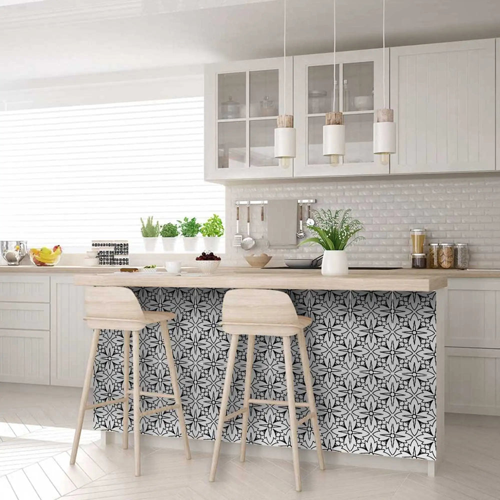 5" X 5" White and Black Cross Peel and Stick Removable Tiles - Homeroots