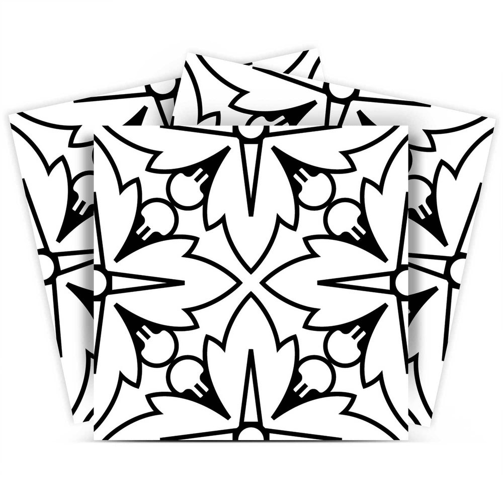 7" X 7" White and Black Cross Peel and Stick Removable Tiles - Homeroots