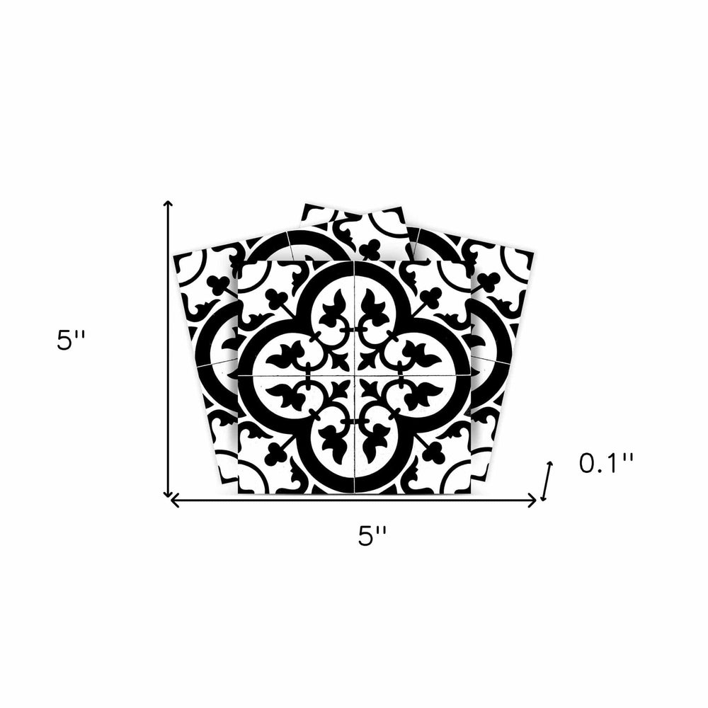 5" X 5" Black and White Roka Peel and Stick Removable Tiles - Homeroots