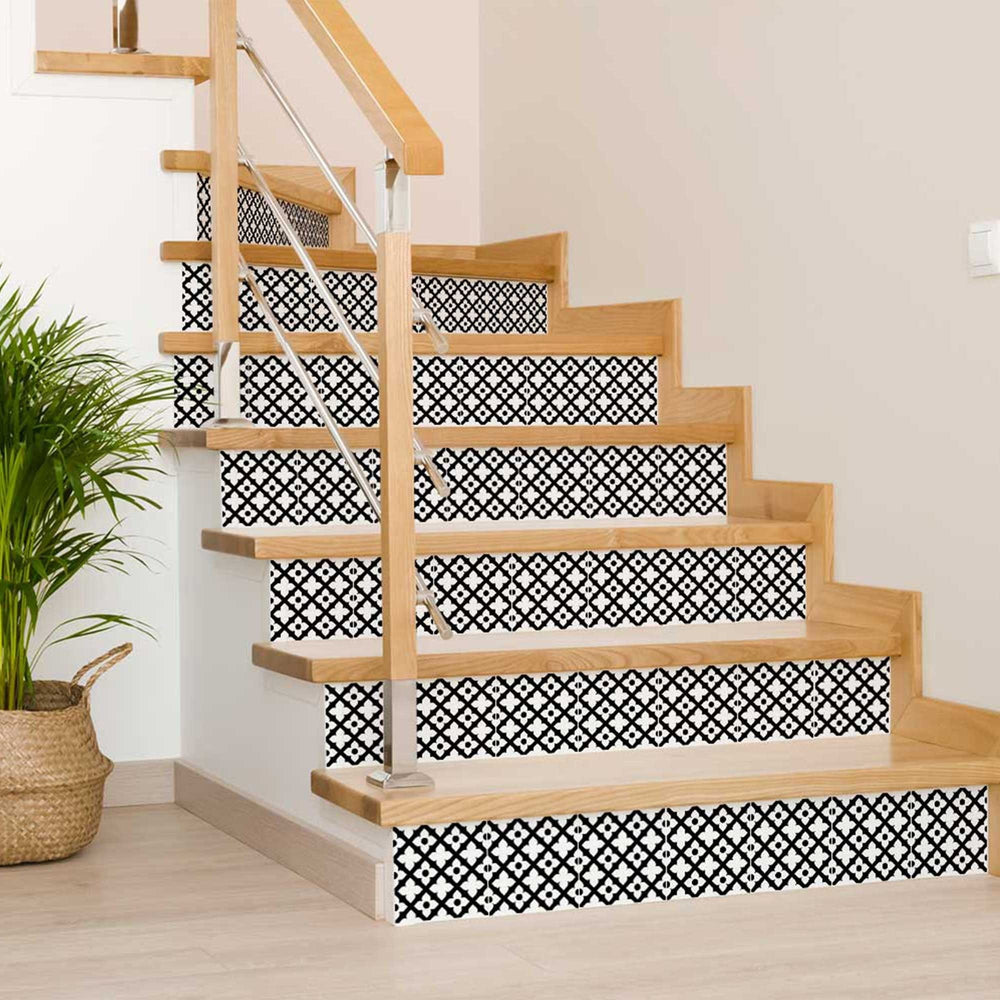 5" X 5" Black and White Dia Peel and Stick Removable Tiles - Homeroots