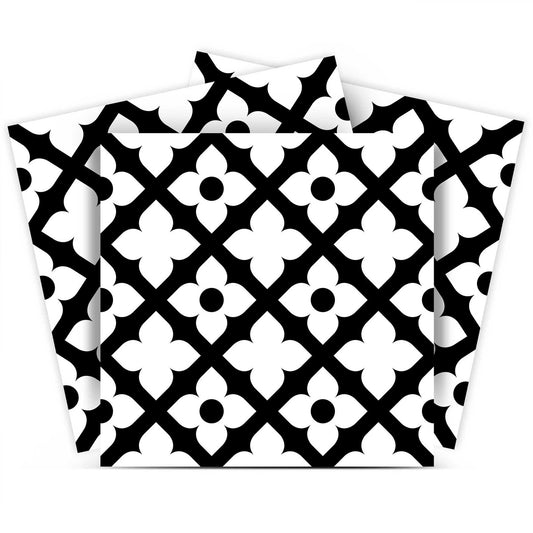 7" X 7" Black and White Dia Peel and Stick Removable Tiles - Homeroots
