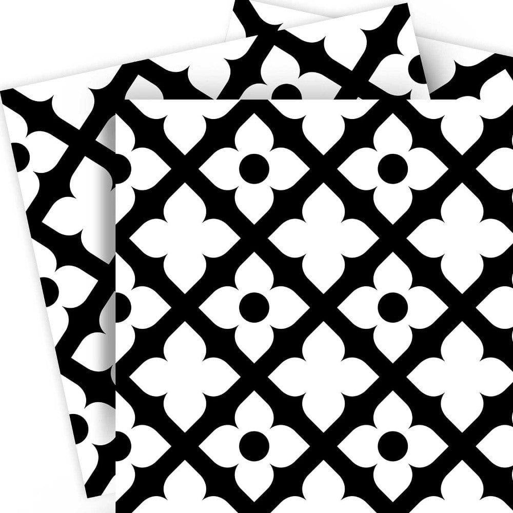 8" X 8" Black and White Dia Peel and Stick Removable Tiles - Homeroots