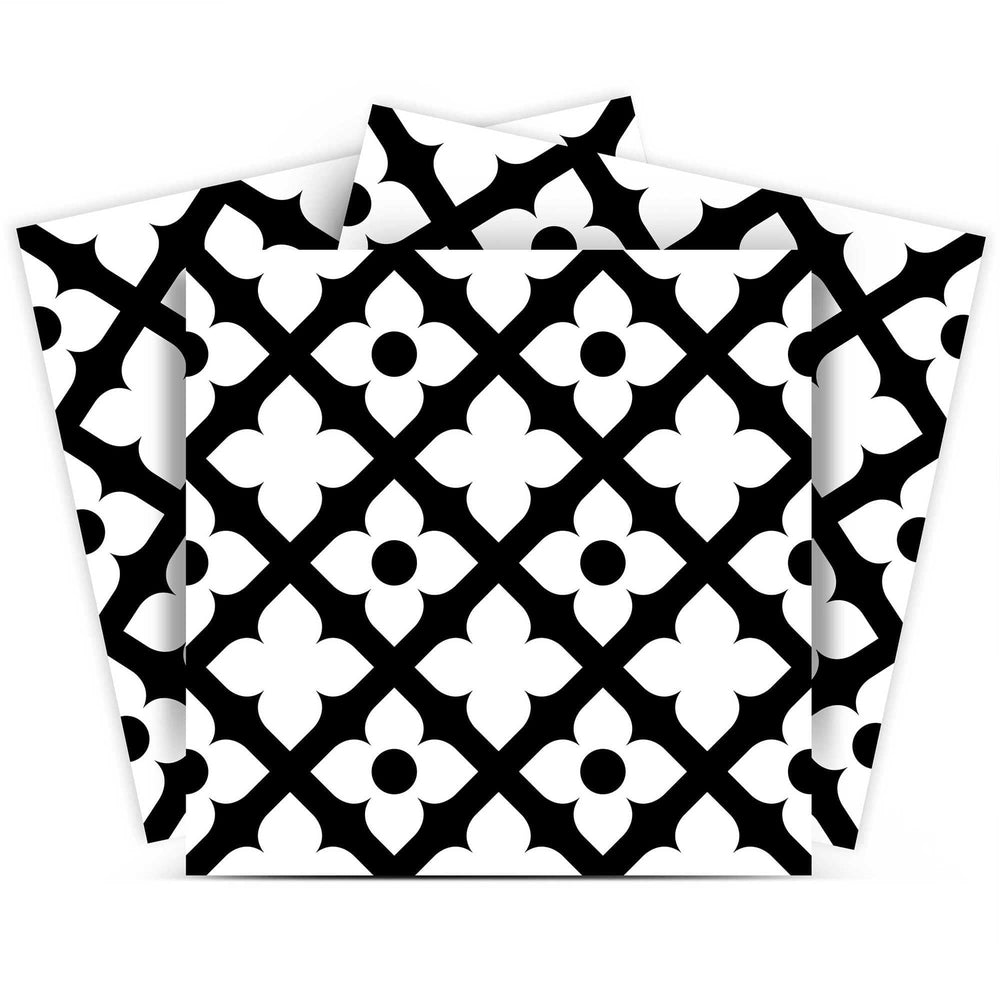 8" X 8" Black and White Dia Peel and Stick Removable Tiles - Homeroots