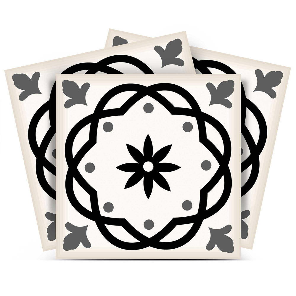 4" X 4" Black and White Rolla Peel and Stick Removable Tiles - Homeroots