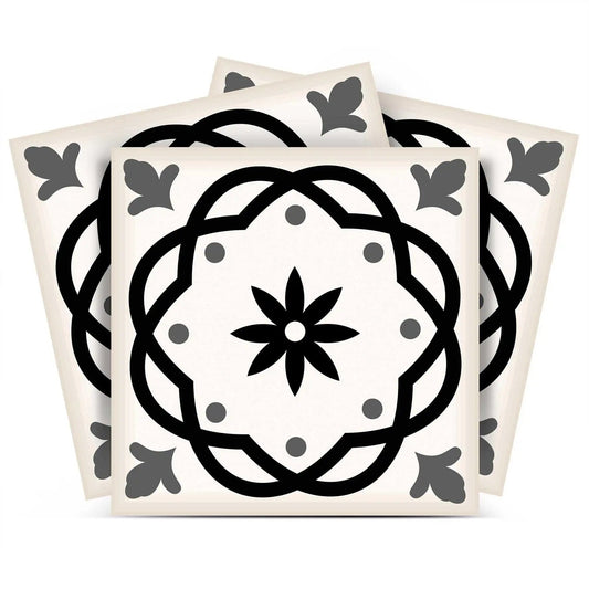 5" X 5" Black and White Rolla Peel and Stick Removable Tiles - Homeroots