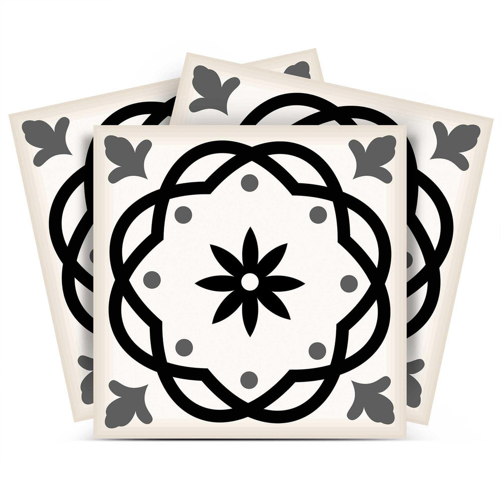 6" X 6" Black and White Rolla Peel and Stick Removable Tiles - Homeroots