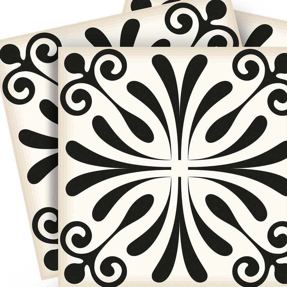 4" X 4" Black and White Flo Peel and Stick Removable Tiles - Homeroots