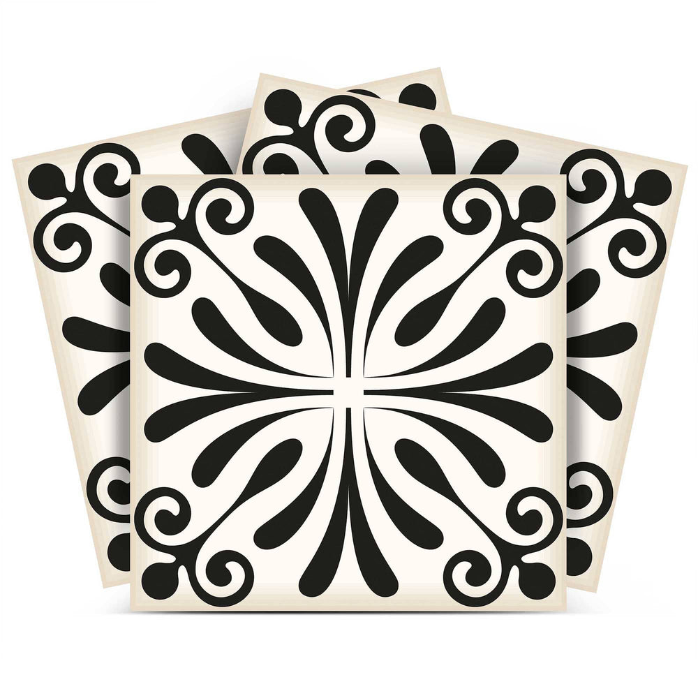 5" X 5" Black and White Flo Peel and Stick Removable Tiles - Homeroots