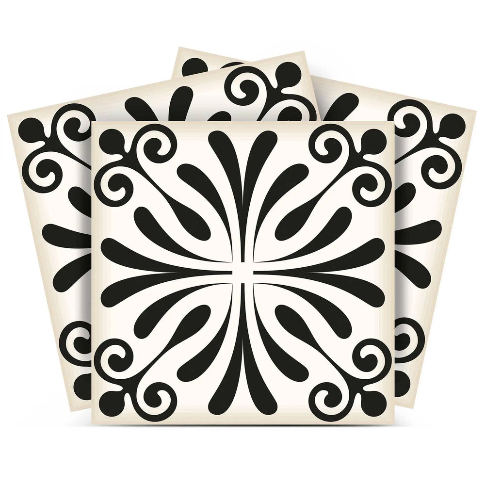 6" X 6" Black and White Flo Peel and Stick Removable Tiles - Homeroots