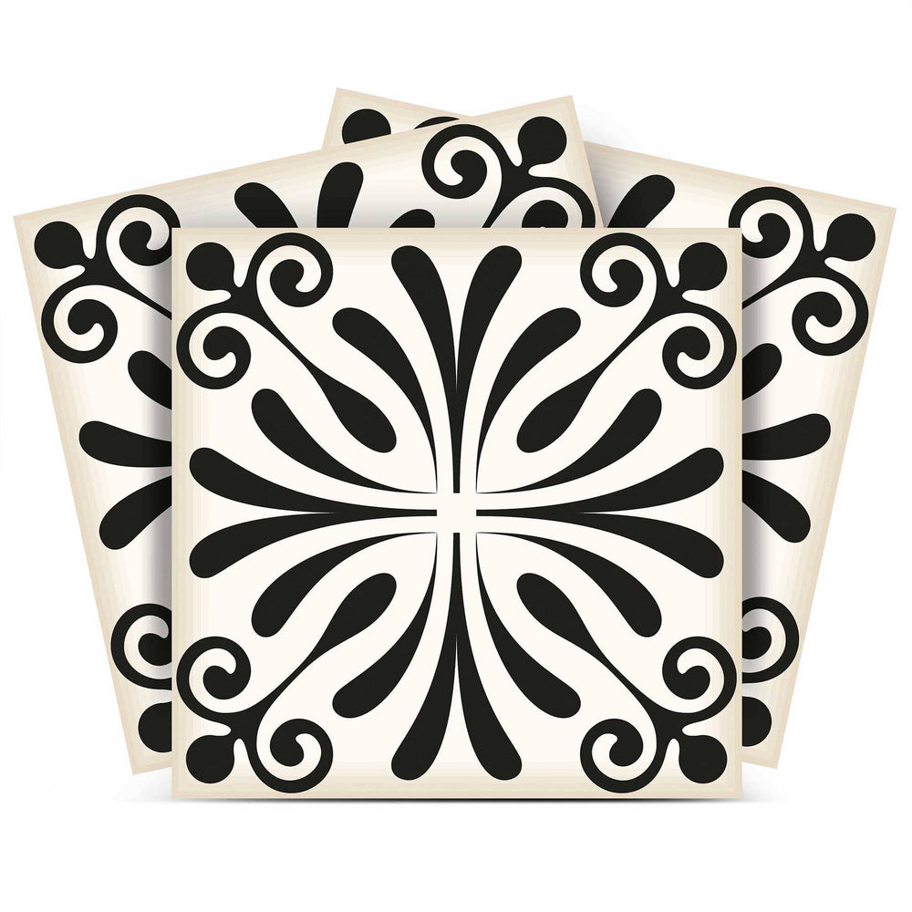 7" X 7" Black and White Flo Peel and Stick Removable Tiles - Homeroots