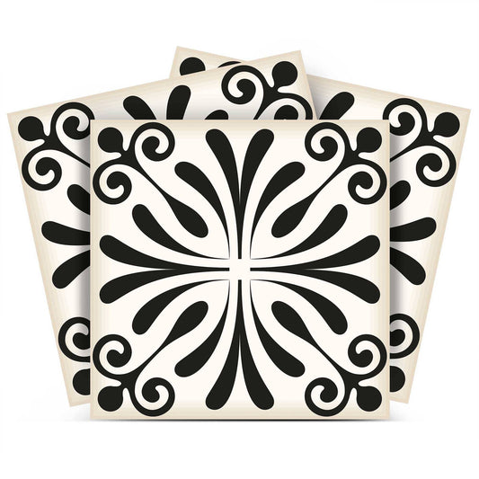 7" X 7" Black and White Flo Peel and Stick Removable Tiles - Homeroots