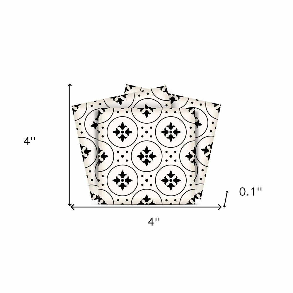 4" X 4" Black and White Rosa Peel and Stick Removable Tiles - Homeroots