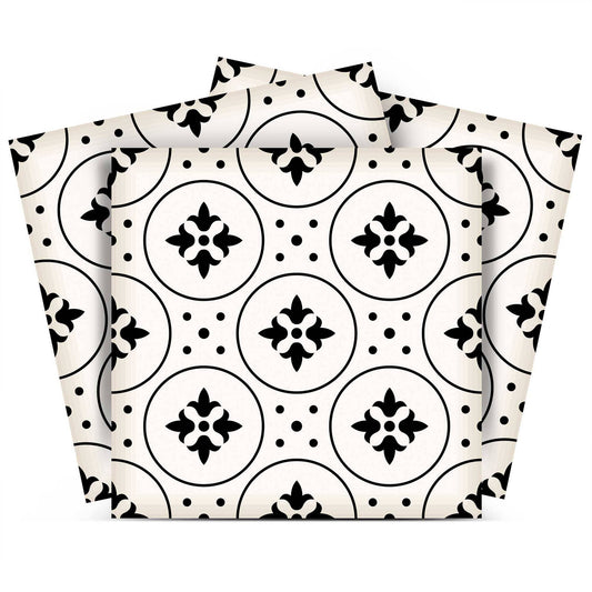 5" X 5" Black and White Rosa Peel and Stick Removable Tiles - Homeroots