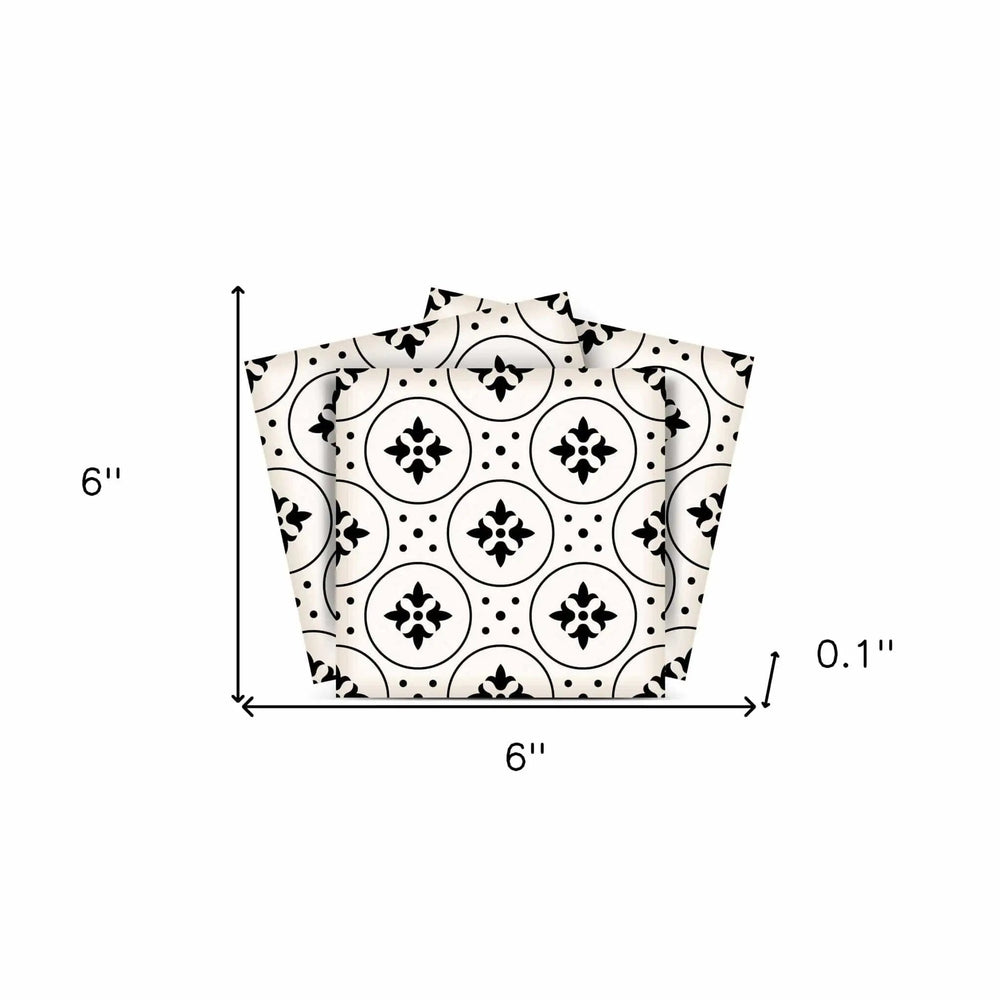 6" X 6" Black and White Rosa Peel and Stick Removable Tiles - Homeroots