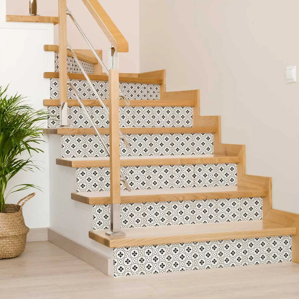 7" X 7" Black and White Rosa Peel and Stick Removable Tiles - Homeroots