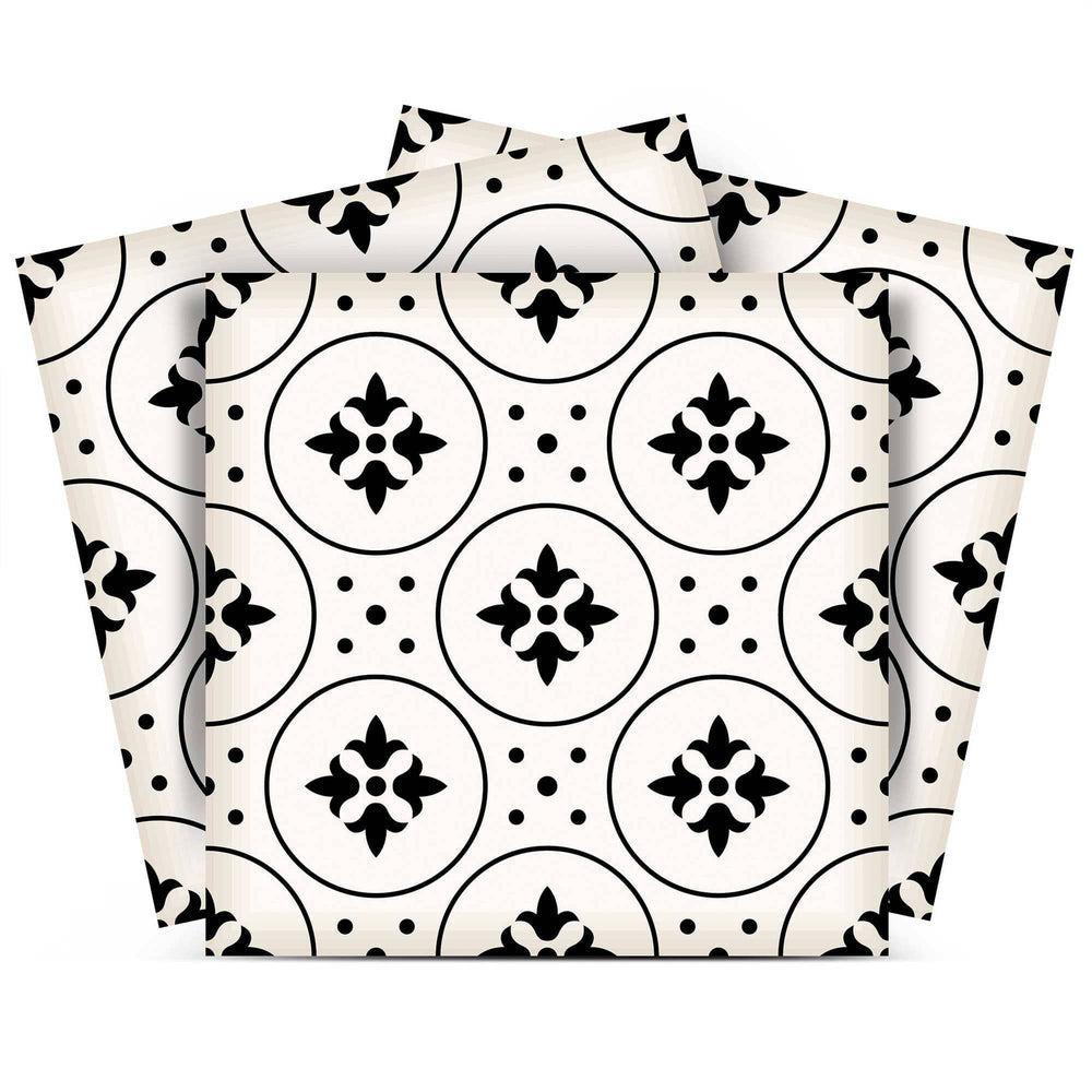 8" X 8" Black and White Rosa Peel and Stick Removable Tiles - Homeroots
