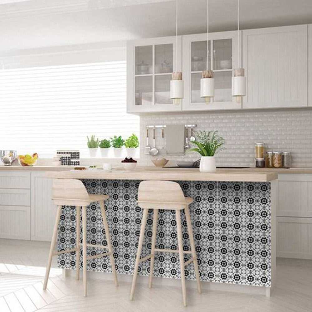 7" X 7" Black and White Gerber Peel and Stick Removable Tiles - Homeroots