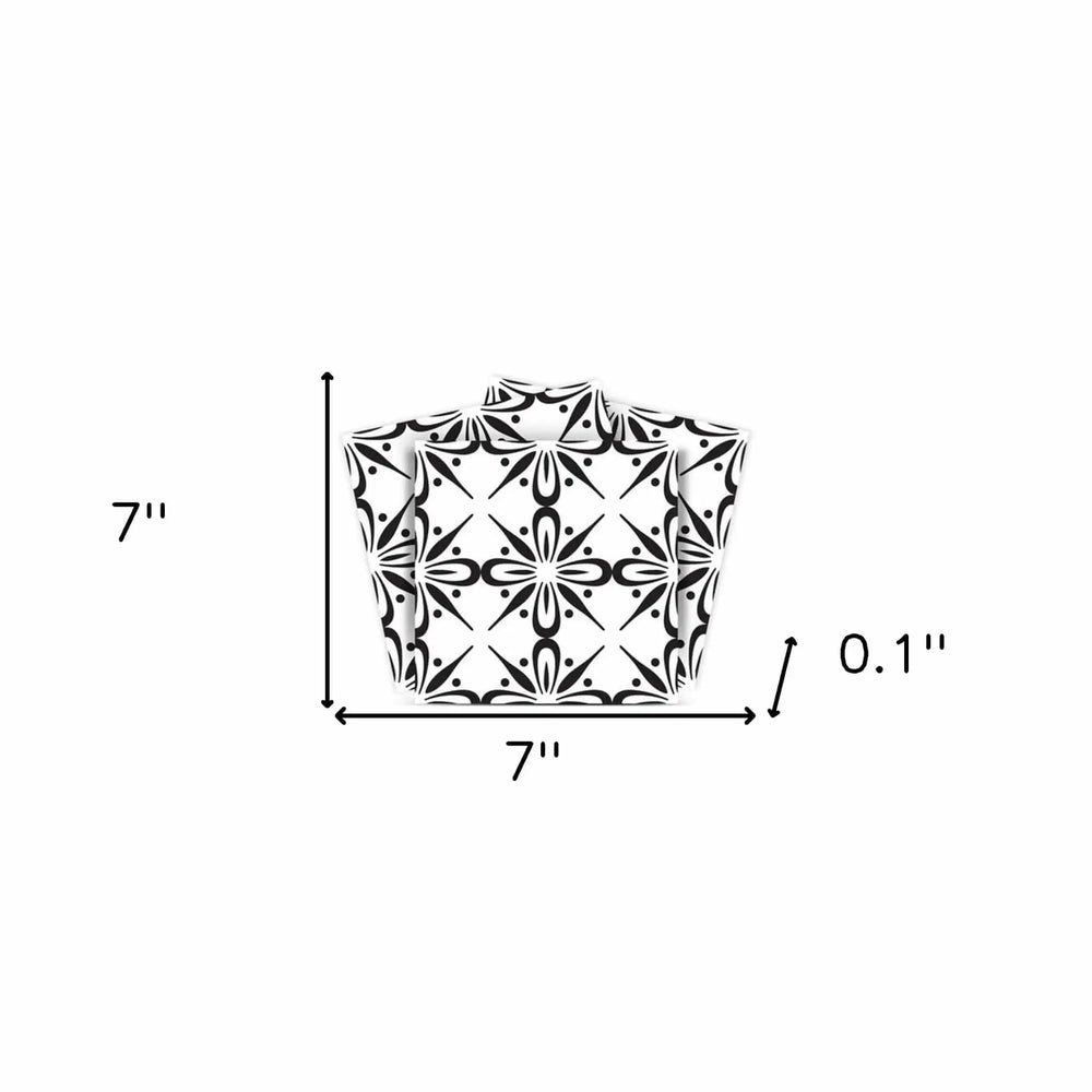 7" X 7" Black and White Quattra Peel and Stick Removable Tiles - Homeroots