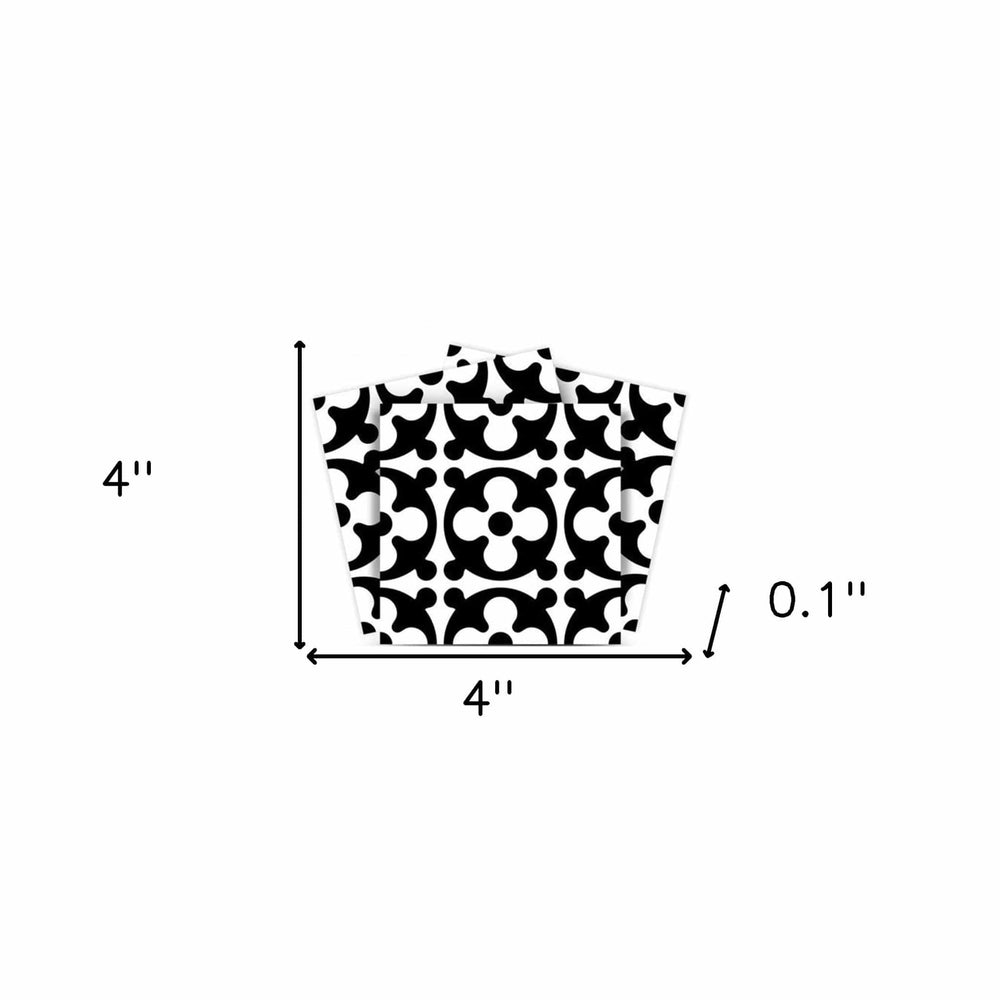 4" X 4" Black and White Medeci Peel and Stick Removable Tiles - Homeroots