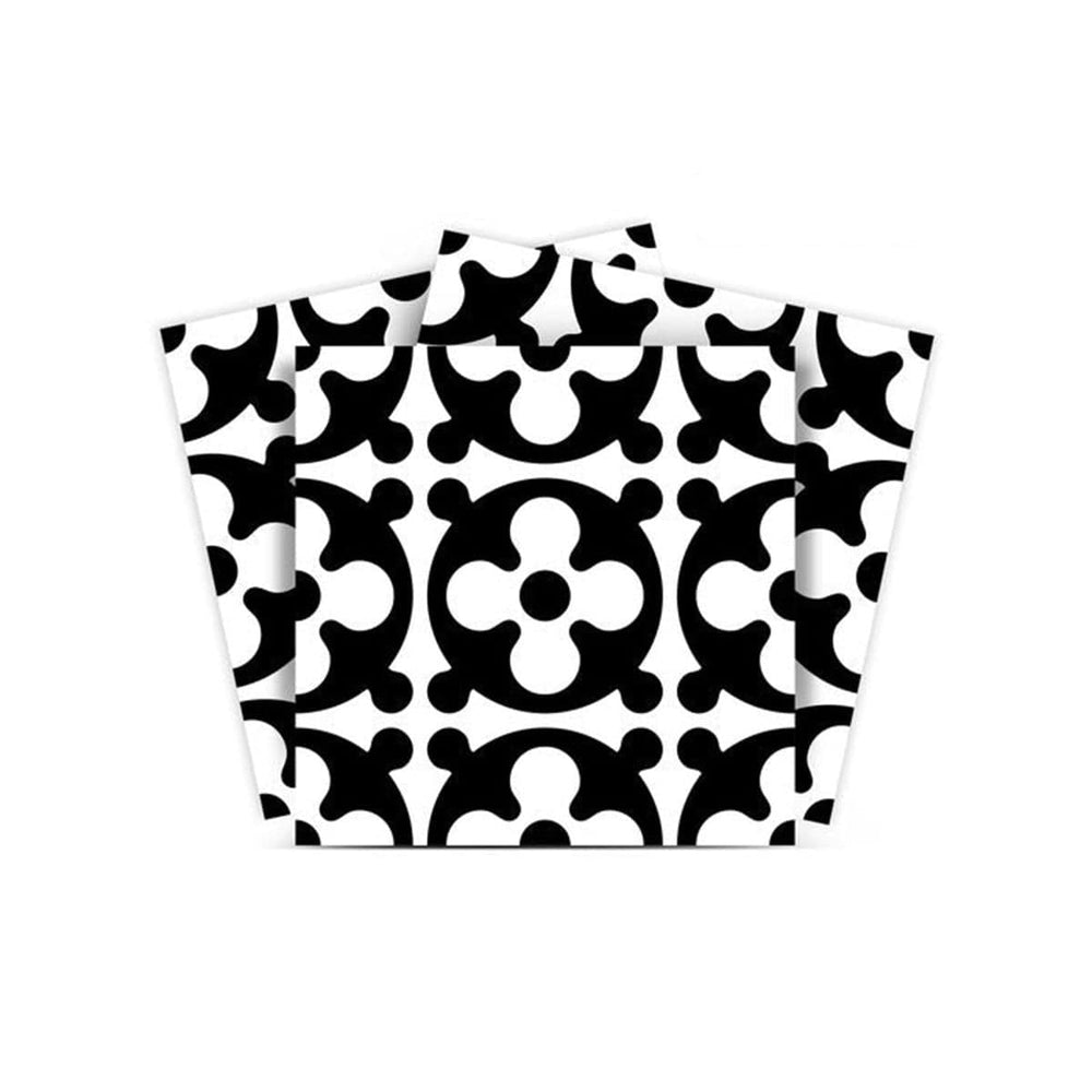 7" X 7" Black and White Medeci Peel and Stick Removable Tiles - Homeroots