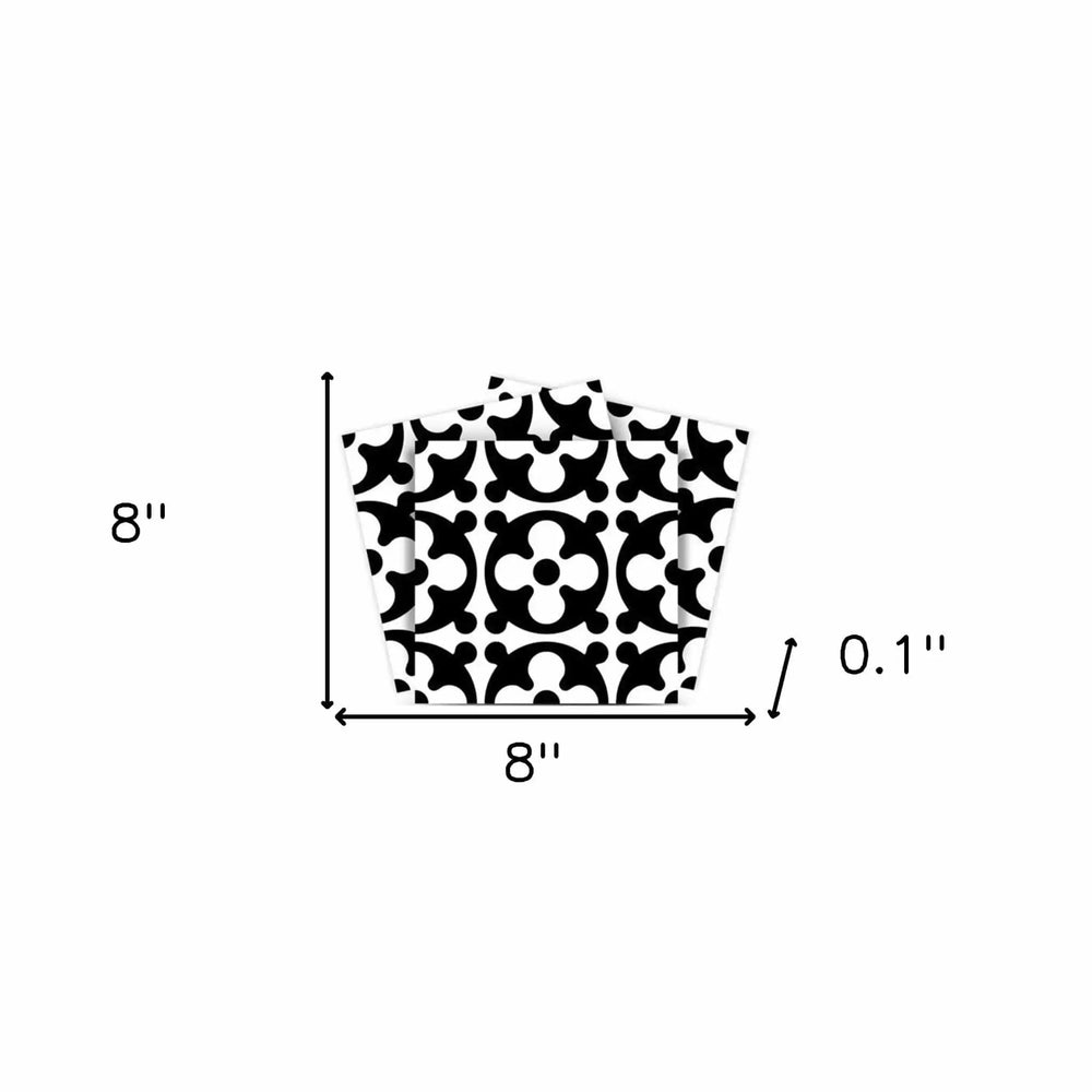 8" X 8" Black and White Medeci Peel and Stick Removable Tiles - Homeroots