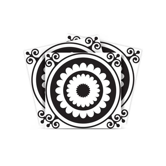 5" X 5" Black and White Posy Peel and Stick Removable Tiles - Homeroots