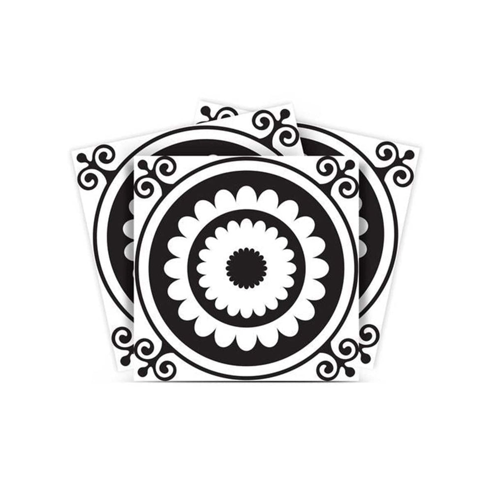 6" X 6" Black and White Posy Peel and Stick Removable Tiles - Homeroots