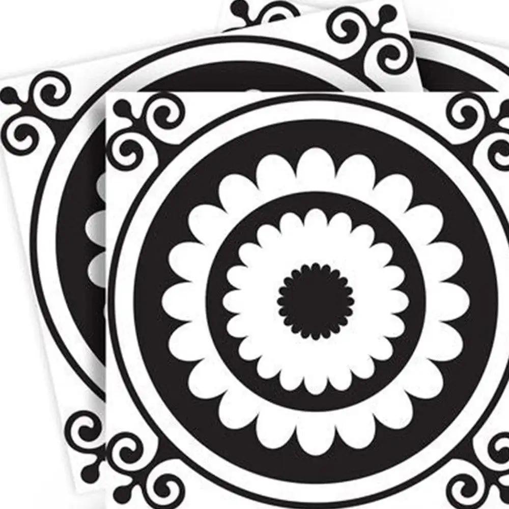 8" X 8" Black and White Posy Peel and Stick Removable Tiles - Homeroots