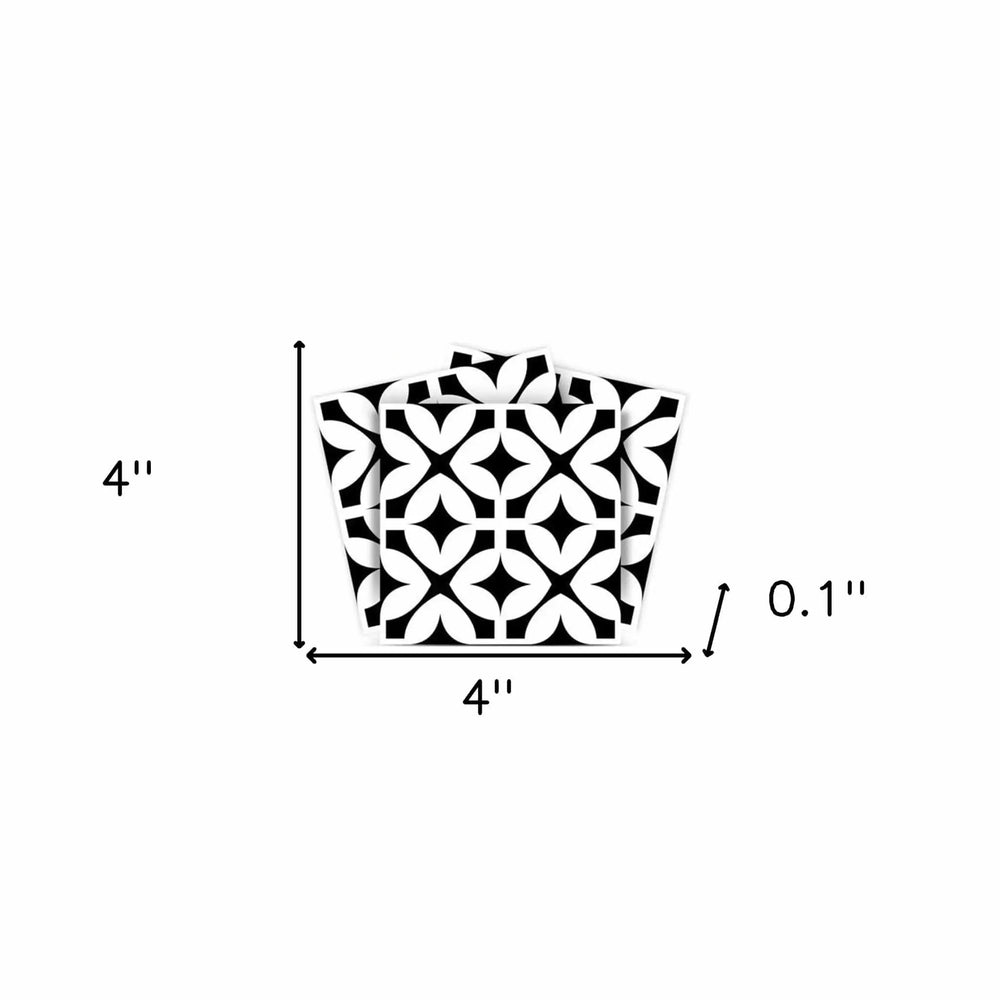 4" X 4" Black and White Pinna Peel and Stick Removable Tiles - Homeroots