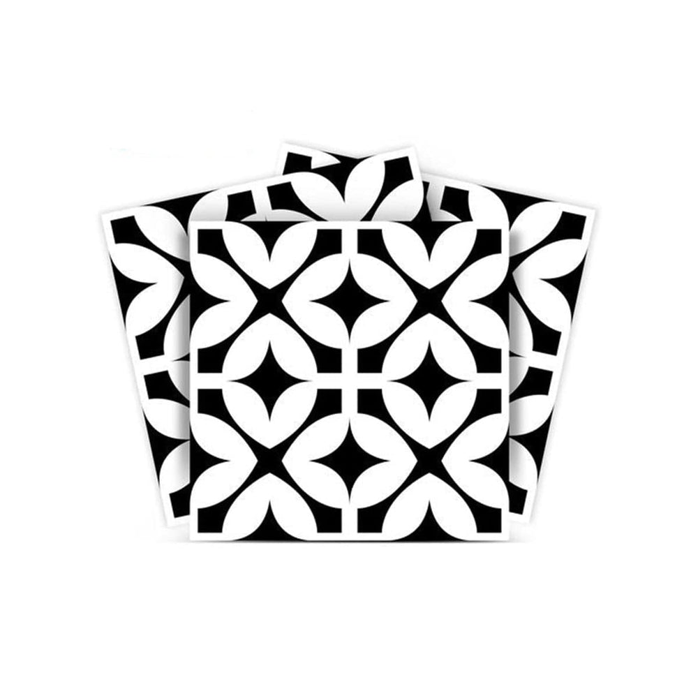 7" X 7" Black and White Pinna Peel and Stick Removable Tiles - Homeroots