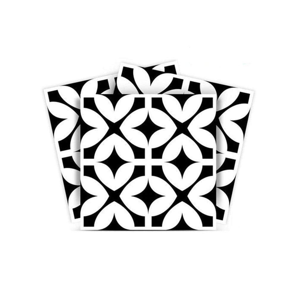 8" X 8" Black and White Pinna Peel and Stick Removable Tiles - Homeroots