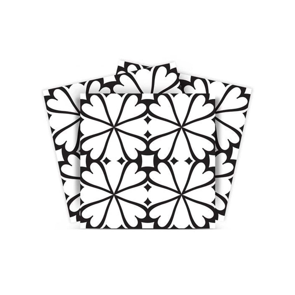 4" X 4" Black and White Pinna Peel and Stick Removable Tiles - Homeroots