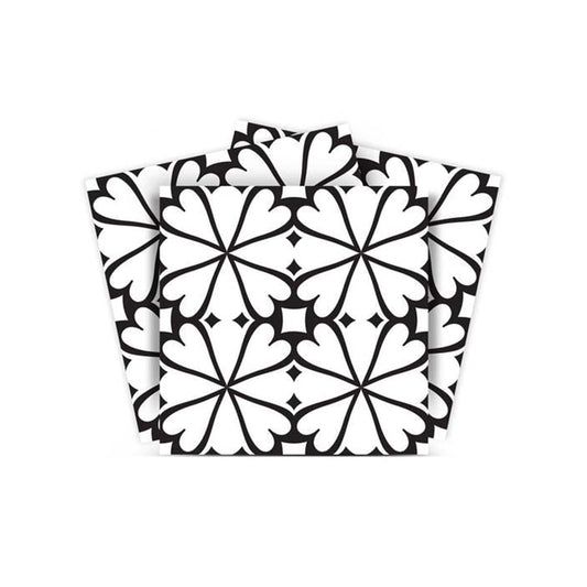 4" X 4" Black and White Pinna Peel and Stick Removable Tiles - Homeroots