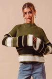 SO ME Multi Color Striped Mock Neck Sweater - Trendsi - Flyclothing LLC