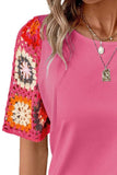 Geometric Round Neck Short Sleeve Blouse - Trendsi - Flyclothing LLC