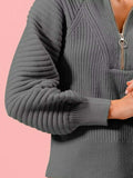 SO ME Half Zip Raglan Balloon Sleeves Ribbed Sweater - Trendsi - Flyclothing LLC