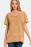Zenana Full Size Washed Short Sleeve V-Neck T-Shirt - Trendsi - Flyclothing LLC